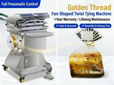 Pneumatický vějířovitý zavazovací stroj na sáčky na chléb a občerstvení JW-300 Thumb