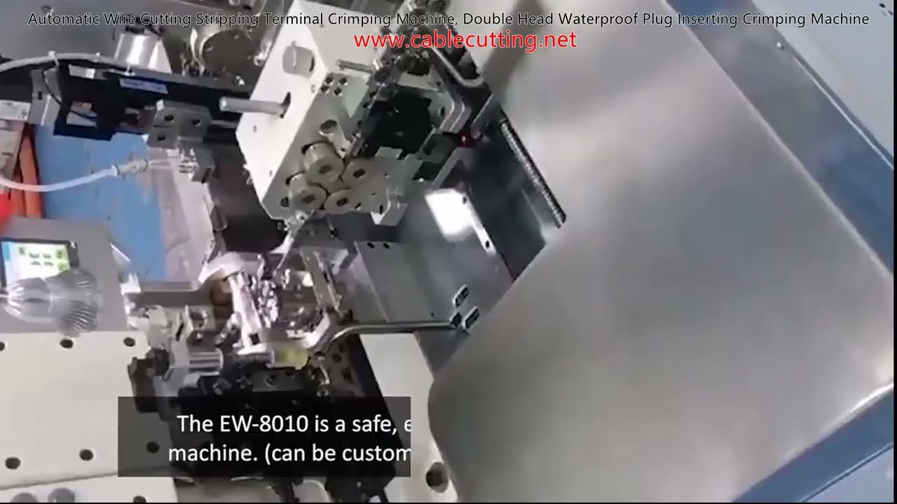 Automatický stroj na řezání, odizolování a krimpování koncovek – dvojhlavý pro vodotěsné zástrčky