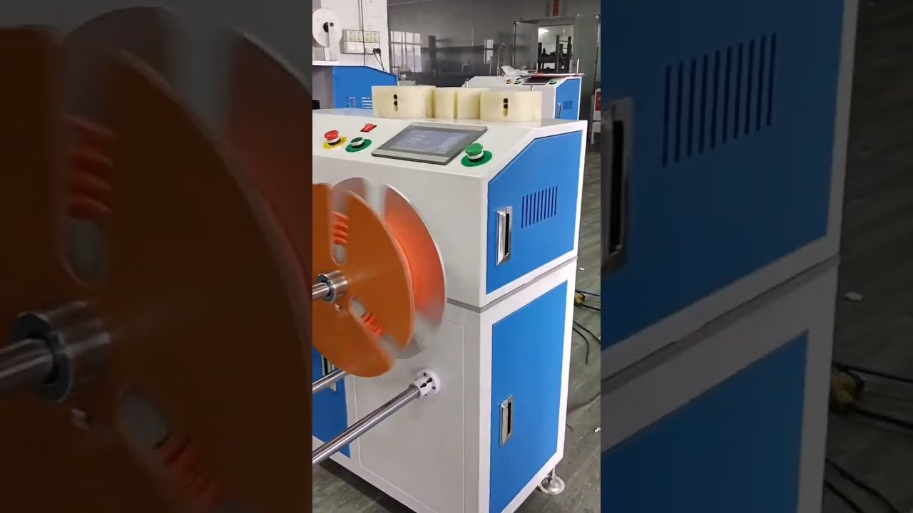 Automatické počítání metrů, odvíjení, řezání a navíjení drátů - Demo 1 (15mm, velká cívka, dělení rolí)